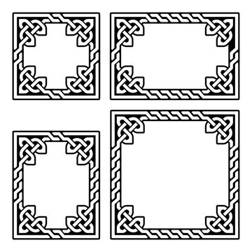 Irish Celtic vector corners design set, braided frame patterns - greeting card and invititon design elements
