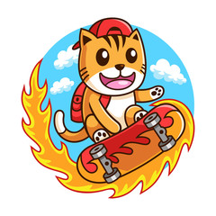 skateboarder Cat in action illustration design