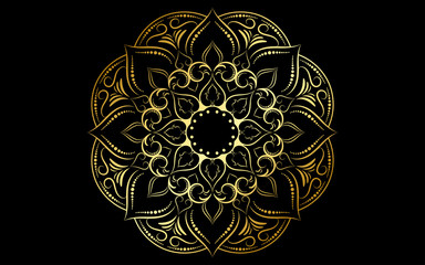 Circle pattern petal flower of mandala with gold color,Vector floral mandala patterns unique design with black background,Hand drawn pattern