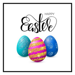 Easter card with glitter eggs and lettering