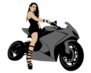 Fototapeta na wymiar Beauty women on sports motorcycle. Isolated silhouette on a white background