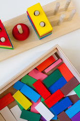 concept of early childhood development using the Montessori method. children's toys made of wood. The Montessori Material. School and kindergarten. sorter. Logical educational toys.