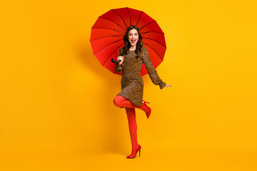 Full length body size view of her she nice attractive pretty charming lovely cheerful cheery...