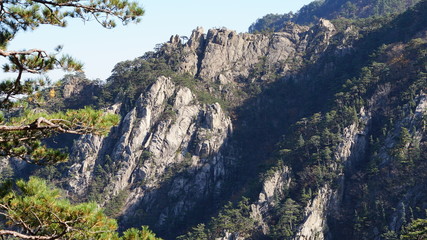 Autumn mountains and rocks in Seoraksan National Park in Sokcho in South Korea.