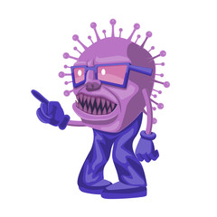 Cartoon virus character in pants and shoes on a white isolated background. Vector image
