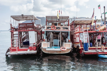 Fototapeta na wymiar Tourist boats Asia Thailand at sea