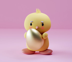 easter chicken with colored easter eggs on a plain background. 3d illustration