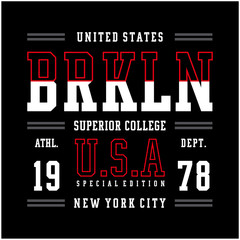 New York Brooklyn USA style typography design for t-shirt print and other uses. Vector image design