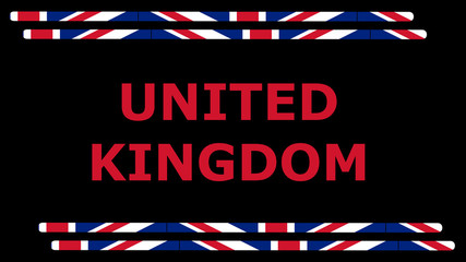 Illustration with slogan text "United Kingdom" with frame on minimal background. Colored model in 8K size usable for web, digital graphics, printing, objects and artistic decorations.