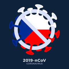 Czech Republic flag Sign caution coronavirus. Stop 2019-nCoV outbreak. Coronavirus danger and public health risk disease and flu outbreak. Pandemic medical concept dangerous cells Vector illustration.