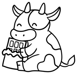 チョコレートを持った笑顔の牛のイラスト