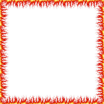 Square frame made of fire isolate on a white background. Vector graphics.