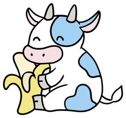 Obraz na płótnie Canvas バナナを持った笑顔の牛のイラスト