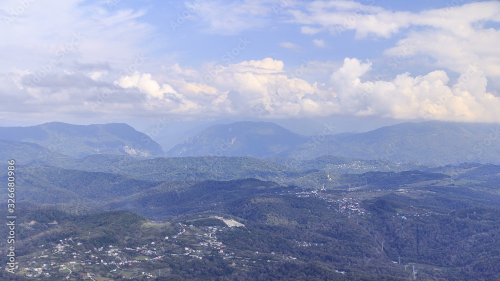 Wall mural The view from the lookout tower on mount Akhun timelapse, Khosta district, Sochi, Russia.