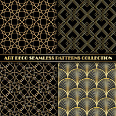 Set Art Deco Seamless Pattern. Geometric decorative texture. Vector illustration.