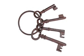 Old rusty keys isolated on white background