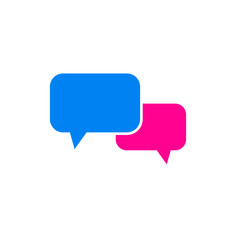 Speech bubble chat icon. Flat talk blank empty speak bubble, cartoon blue pink dialog balloon sticker. Vector graphic illustration