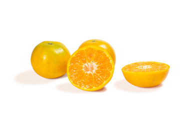Ripe half of orange citrus fruit isolated on white background clipping path.