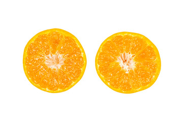 Ripe half of orange citrus fruit isolated on white background clipping path.