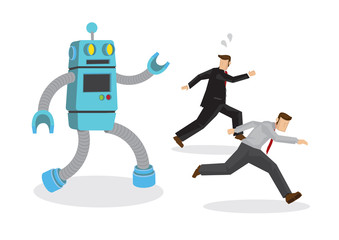 Illustration of robot chasing away office workers.