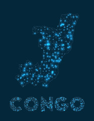 Congo network map. Abstract geometric map of the country. Internet connections and telecommunication design. Stylish vector illustration.