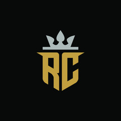 Initial Letter RC with Shield King Logo Design