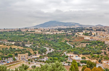 Fototapeta premium Scenery. View of the city and mountains. Fez. Morocco