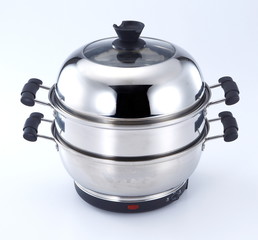 A food steamer or steam cooker is a small kitchen appliance used to cook or prepare various foods with steam heat by means of holding the food in a closed vessel reducing steam escape.