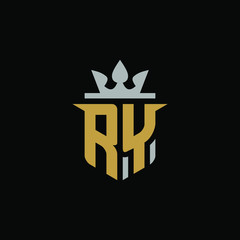 Initial Letter RY with Shield King Logo Design - obrazy, fototapety, plakaty