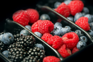 Fresh raspberries, blueberries and blackberries