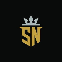 Initial Letter SN with Shield King Logo Design