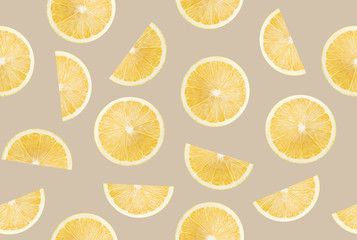 pattern with lemon slices on a beige background