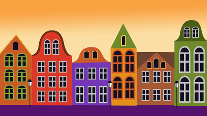 In Europe, there are many beautiful cities with colorful houses. For example, Amsterdam. These are popular backgrounds for designing billboards, posters, books and magazines.