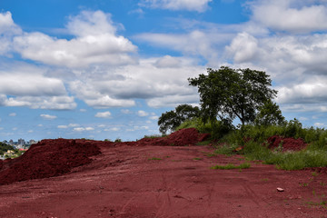 Morro de terra vermelha. Terra rica em ferro.