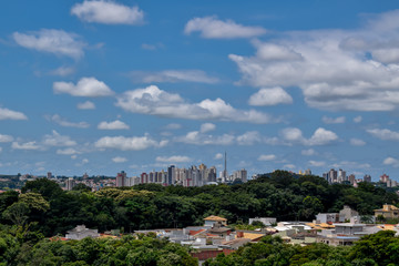 Fototapeta na wymiar Céu com nuvem cumulus. Horizonte verde