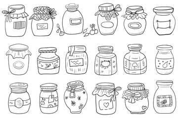 Jar, Conservation after harvest. Shabby chic and Cozy Home. Vector doodle illustration