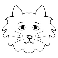 Fluffy Cat. Funny cat for Birthday, Valentine's Day, Baby shower. Coloring page, Coloring book. Contour.