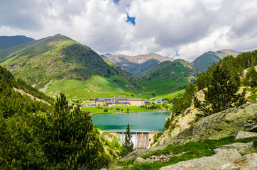Fototapeta na wymiar Lake in Vall de Nuria valley Sanctuary in the Catalan Pyrenees, Spain,Europe.