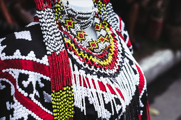 Closeup of the handmade traditional dress of the T'boli women is called 