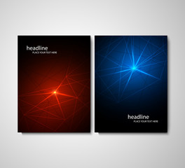 Modern vector templates for A4 brochure cover. Abstract geometric background with connected lines and dots ,molecule or atom . Business, science, medicine and technology design.