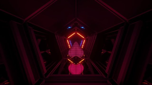 VJ Loop - 3D Red Heart Rolling Along a Hi-Tech, Reflective Pentagonal Tunnel - Powered by Adobe