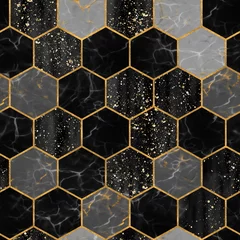 Keuken foto achterwand Marmeren hexagons Marmeren zeshoek naadloze textuur met goud. Abstracte achtergrond