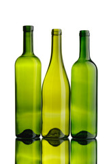 empty wine bottles, isolated on white
