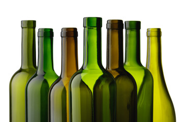 empty wine bottles, isolated on white