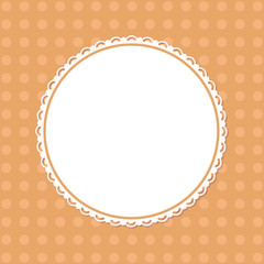 Modern page template with round ornamental frame isolated on beige dotted background. Vector circle border and spare place for your design, greeting card