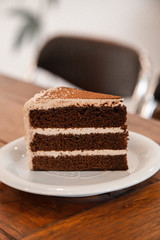 Sliced of coffee and chocolate layer cake