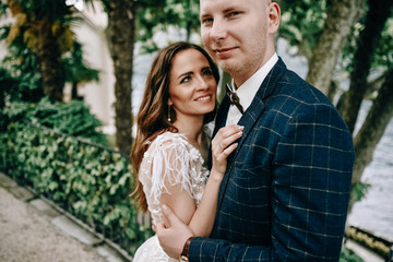 portrait of Gorgeous wedding couple in Italy