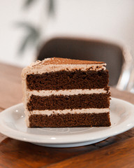 Sliced of coffee and chocolate layer cake