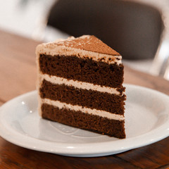 Fototapeta na wymiar Sliced of coffee and chocolate layer cake