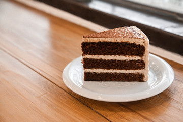 Sliced of coffee and chocolate layer cake
